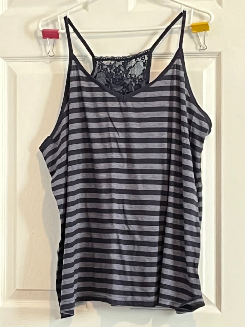 Navy striped lace back tank top size 2x